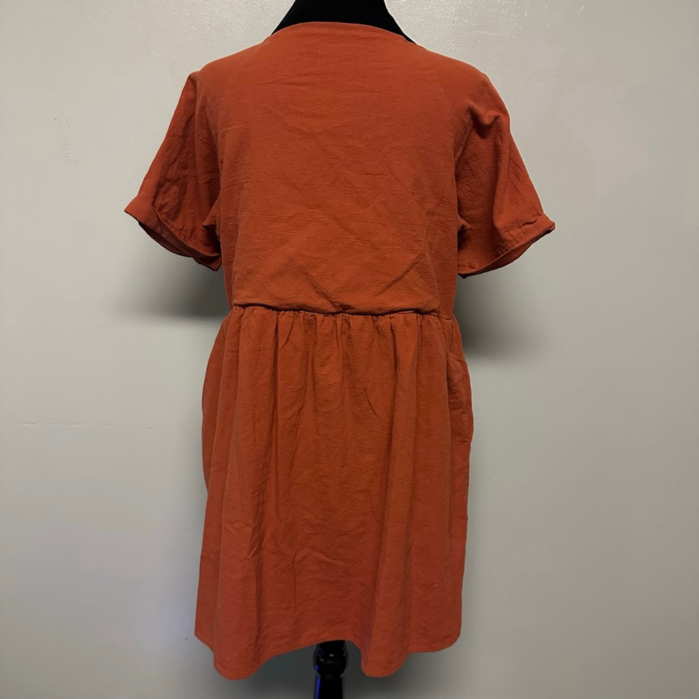Women's Wishlist Apparel Orange Mini Dress size medium pockets v-neck boho - Picture 4 of 10